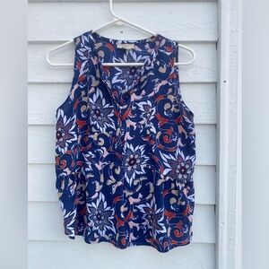 LOFT Sleeveless Sheer Floral Blouse - Navy and Coral Flowers 💫